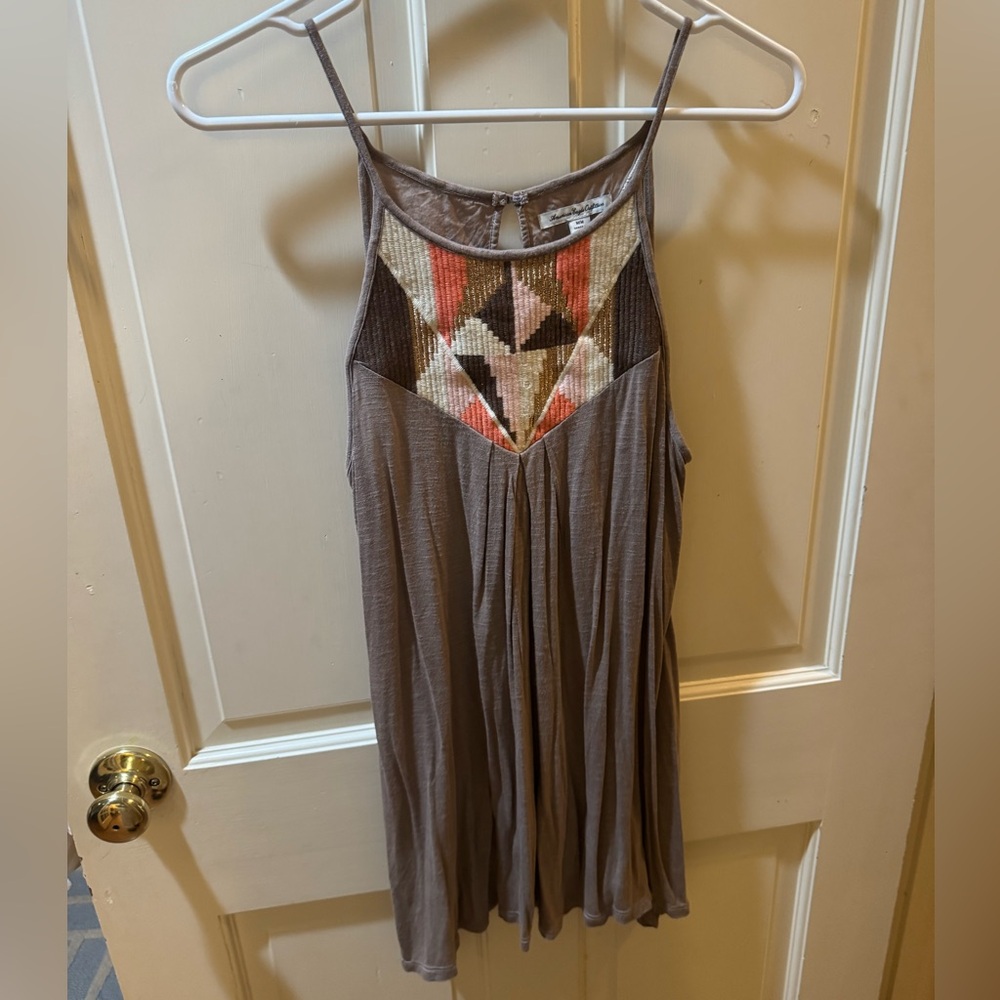 American Eagle Outfitters Brown Sleeveless Tunic with Geometric Pattern